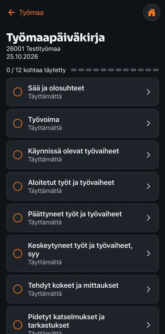 Työmaapäiväkirja puhelimessa: 12 kohtaa täytettävänä